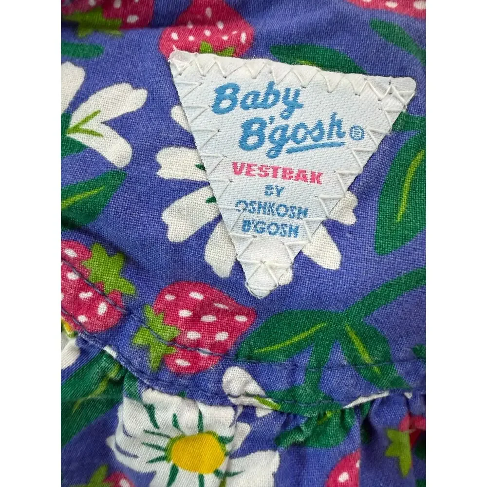 Baby OshKosh B'gosh USA Vestback Bubble Romper Strawberry Daisy Print 6-9mo 90s